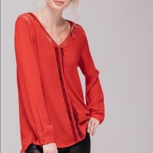 Pleione Lace Contrast V-Neck Blouse - like new